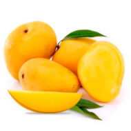 Golden Mango Mingolo, whole and sliced, revealing juicy, sweet pulp.